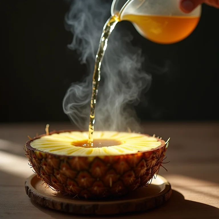 Preparo do chá de abacaxi com coco.