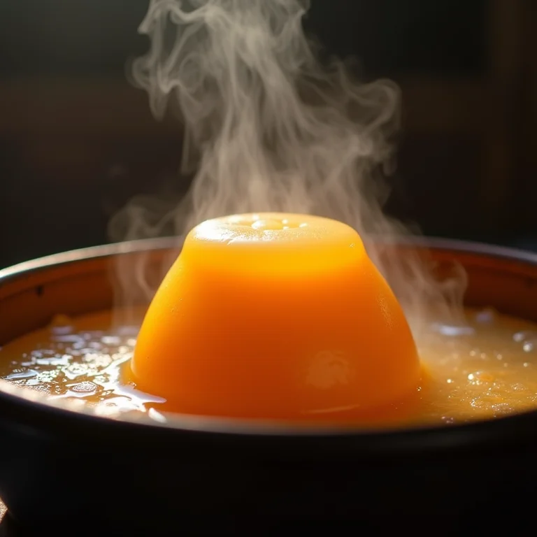 Pudim de mamão sendo preparado em banho-maria.