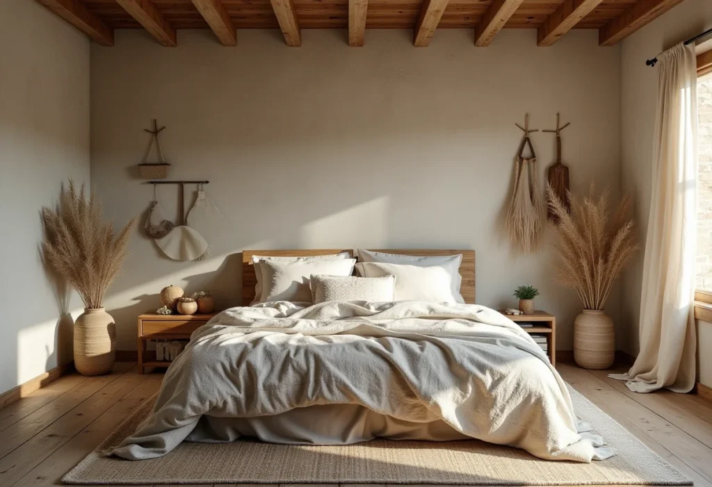 Guarda Roupa Rústico: 7 erros que detonam seu quarto (e como evitar) Quarto rústico com iluminação natural e texturas ricas.