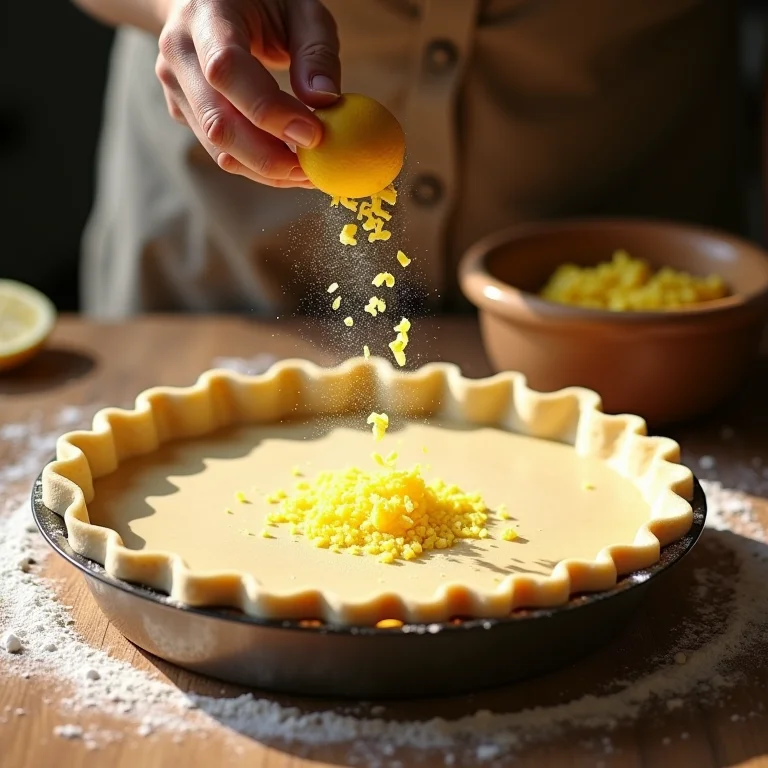 Raspas de limão sendo adicionadas à massa da torta.