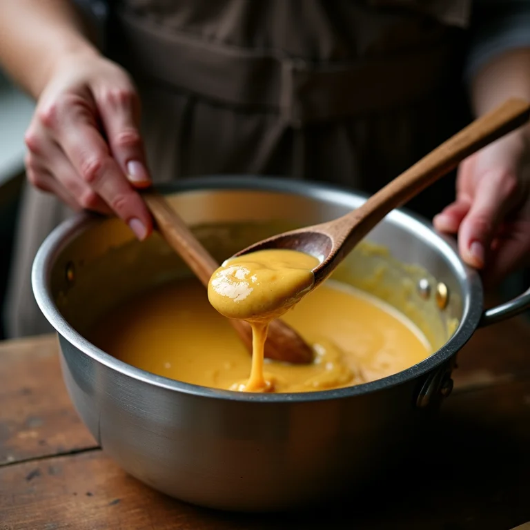Recheio cremoso da torta sendo preparado pelas mãos da avó.