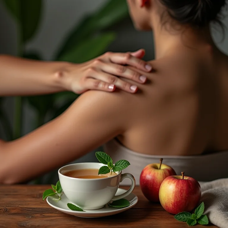 Relaxamento muscular com chá de maçã e hortelã