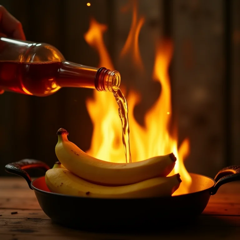 Rum sendo usado para flambar as bananas.