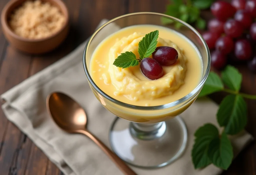 Sagu de uva cremoso em bowl de vidro