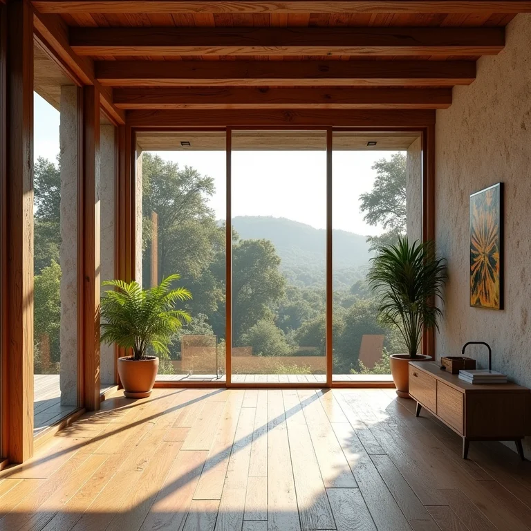 Sala iluminada por luz natural, com janelas amplas.