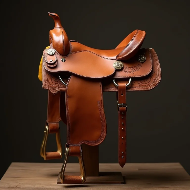 Sela de couro artesanal em close.