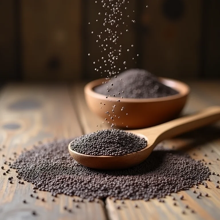 Sementes de chia em colher de madeira