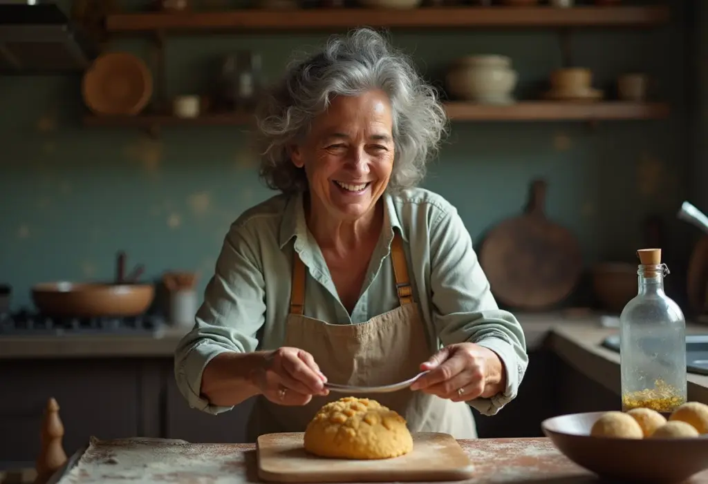 Senhora preparando doce de mamão em cozinha rústica