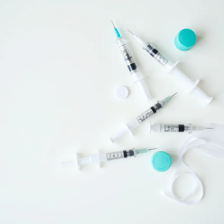 Seringas, vacinas e calendário marcando datas de vacinação de cabritos