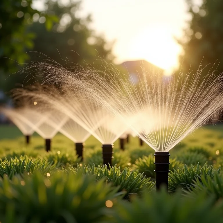Sistemas de microaspersão e gotejamento instalados em um pomar.