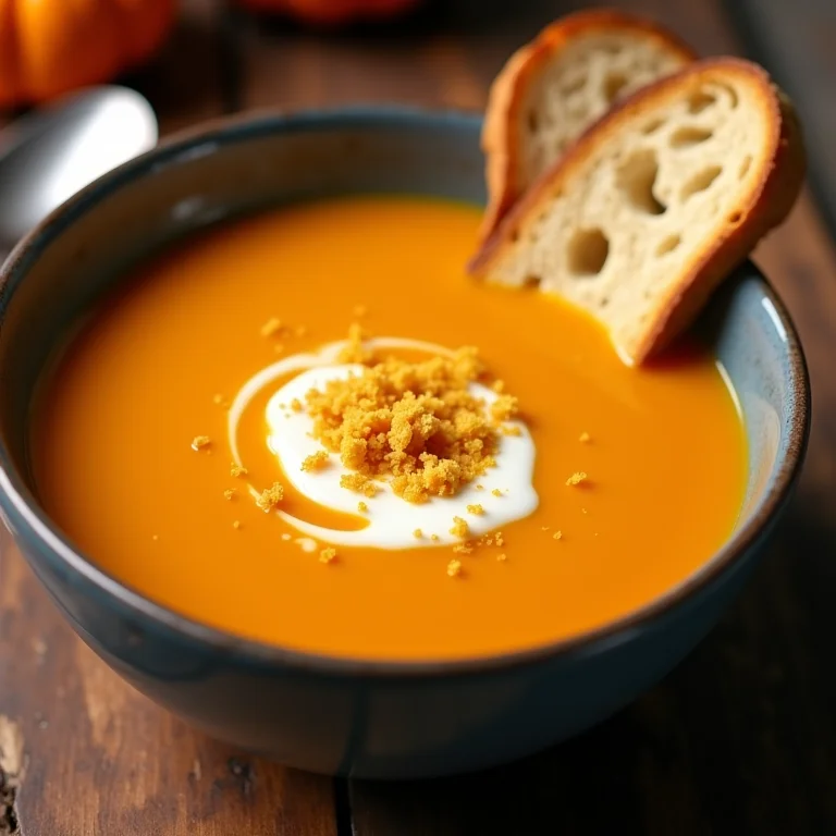 Sopa de abóbora com gengibre em bowl rústico.