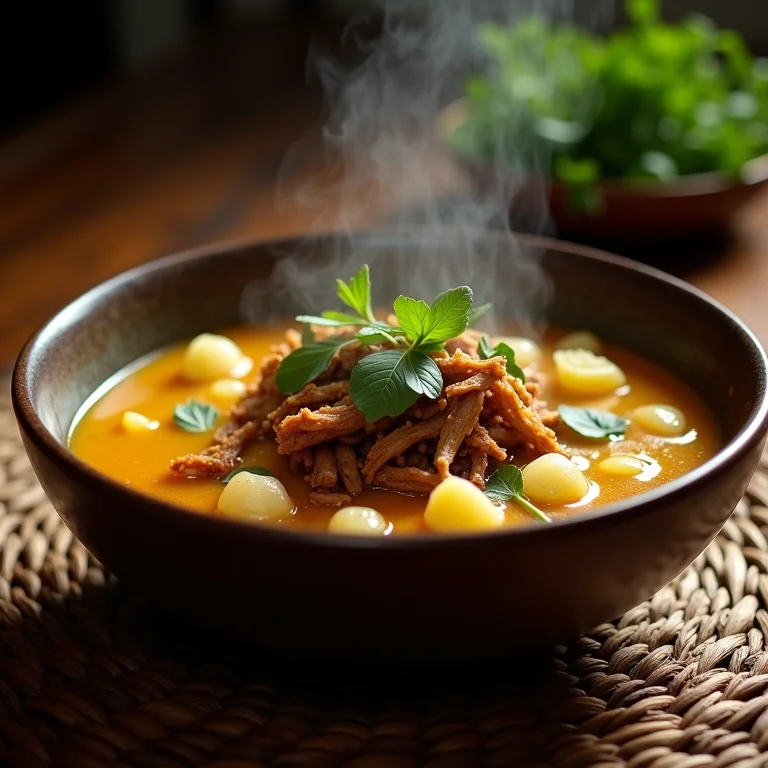 Sopa de mandioca com carne seca, um clássico da culinária rural