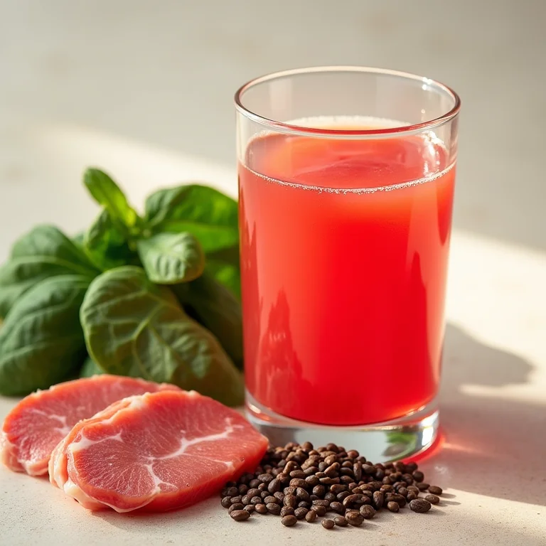 Suco de acerola e alimentos ricos em ferro.