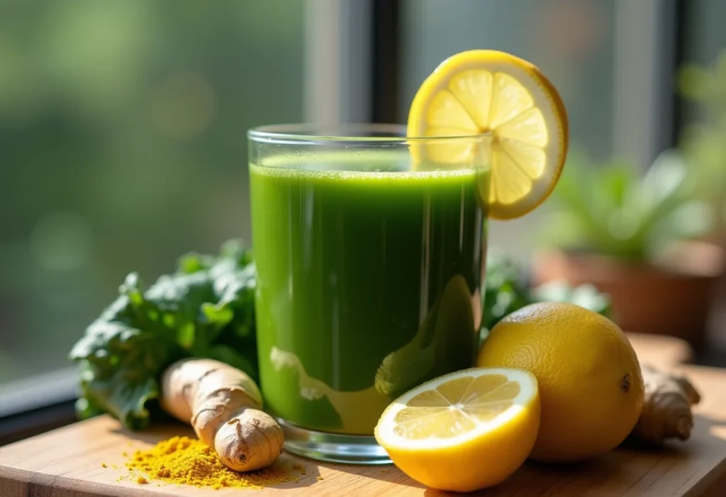 Suco de inhame com limão em copo de vidro