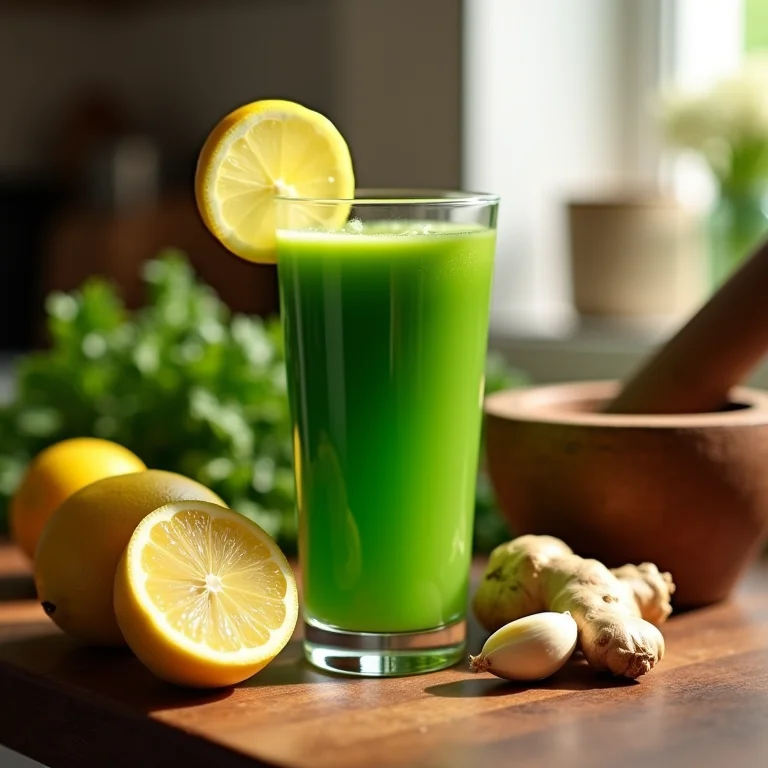 Suco de limão com couve para fortalecer a imunidade.