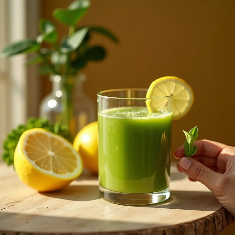 Suco de limão com couve para uma pele radiante.