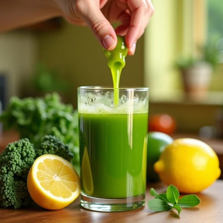 Suco de limão e couve para desintoxicação natural.