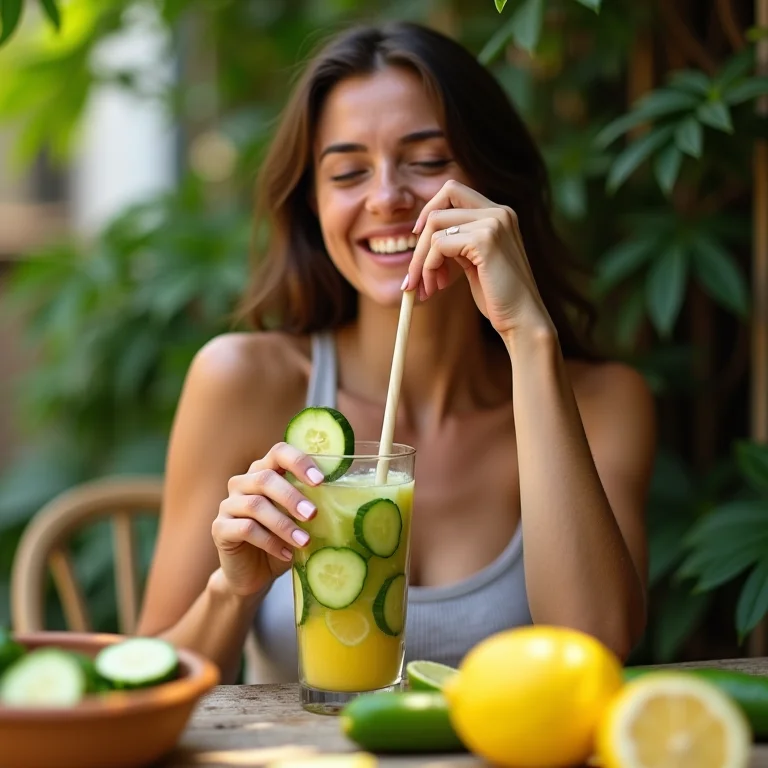 Suco de pepino com limão para melhora da digestão após as refeições.