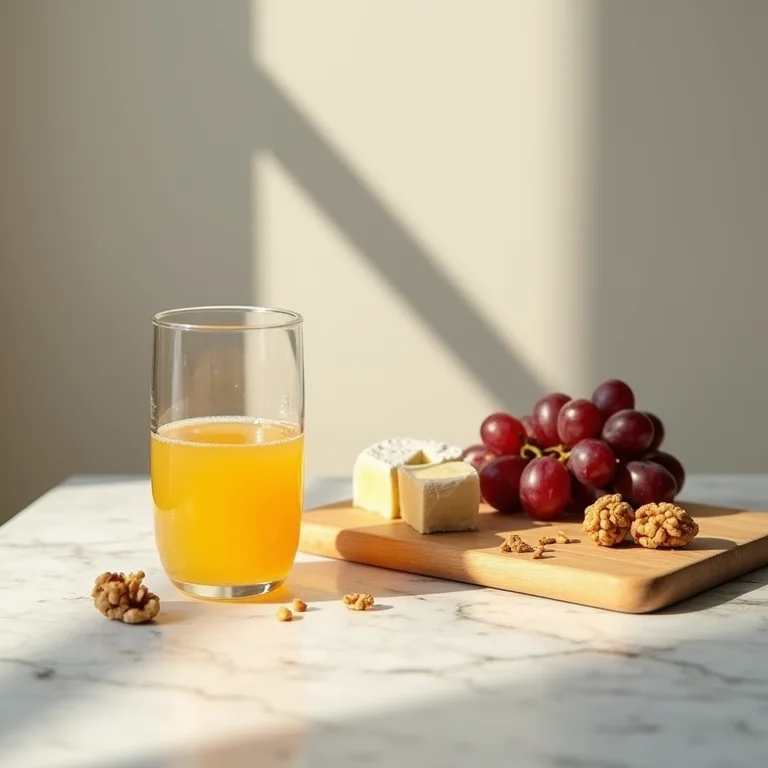 Sugestão de harmonização: suco de uva, queijo e nozes.