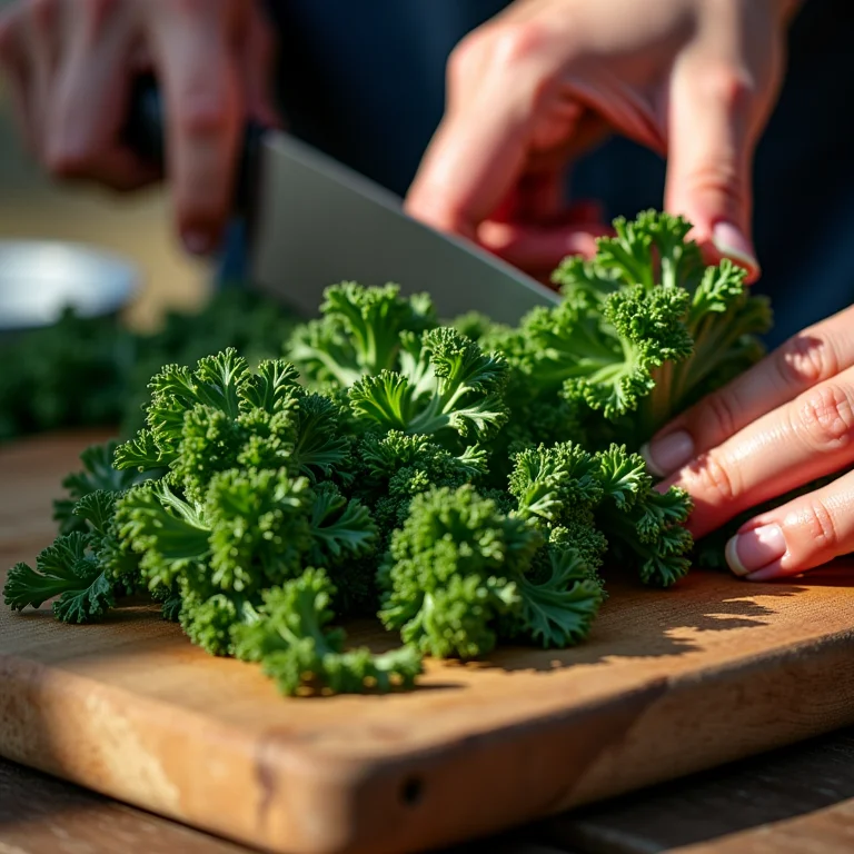Talos e folhas grossas de couve no suco verde