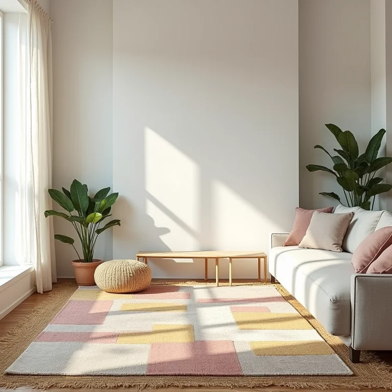 Tapete de retalhos em sala de estar moderna