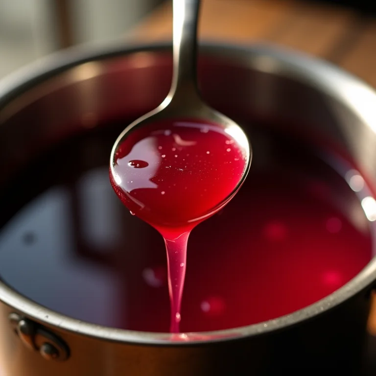 Teste do ponto da geleia de uva caseira com colher.