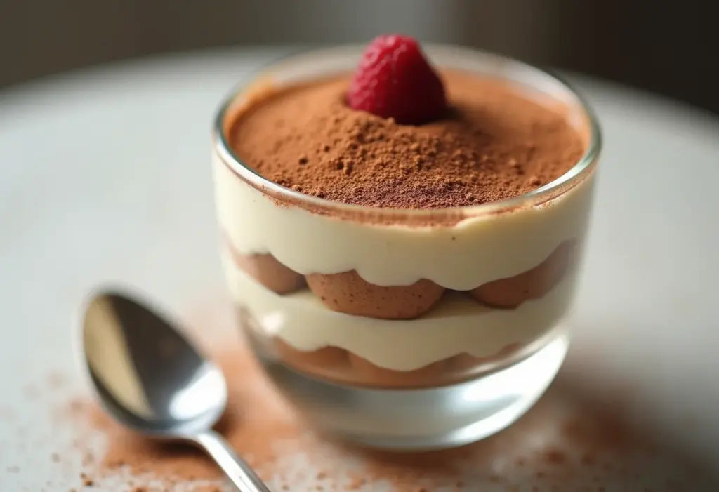 Tiramisu caseiro em copo de vidro