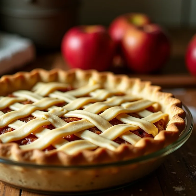 Tiras de massa decorando a torta de maçã