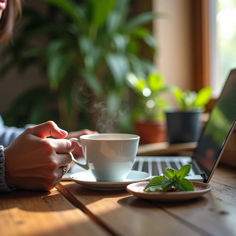 Tomando chá de menta com chocolate para foco.