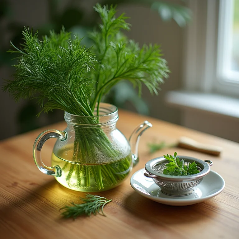 Utensílios e ingredientes para preparar chá de endro caseiro