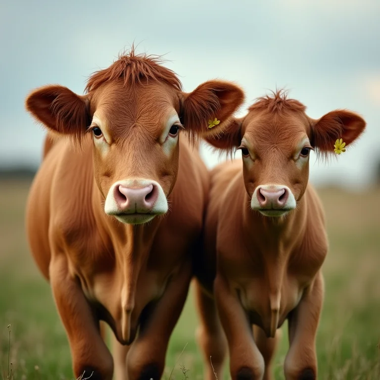 Vaca Girolando adulta e bezerro em pasto