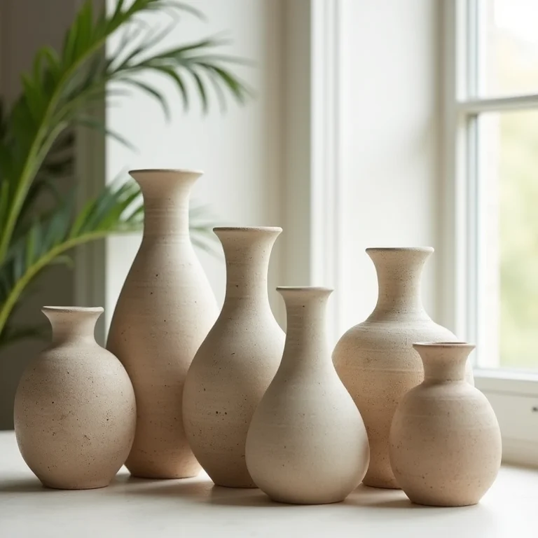 Vasos de cerâmica rústica de diferentes tamanhos.