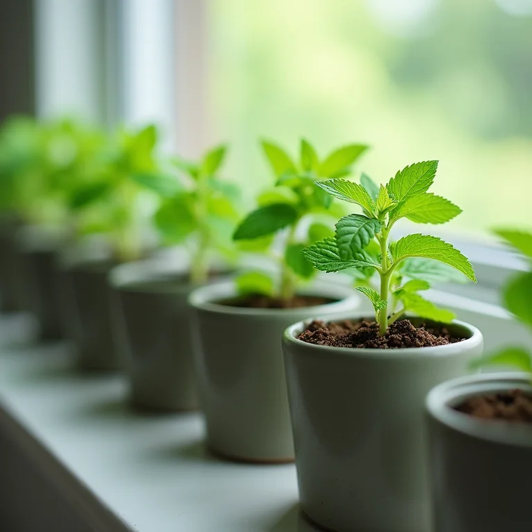 Vasos de hortelã crescendo em casa