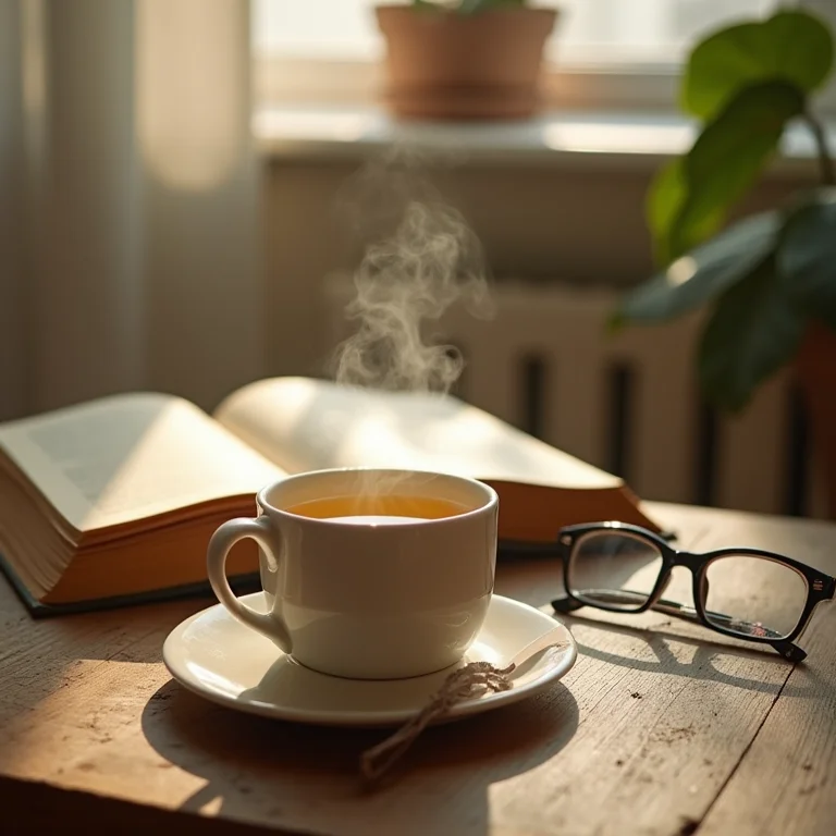 Xícara de chá de capim cidreira e gengibre ao lado da cama