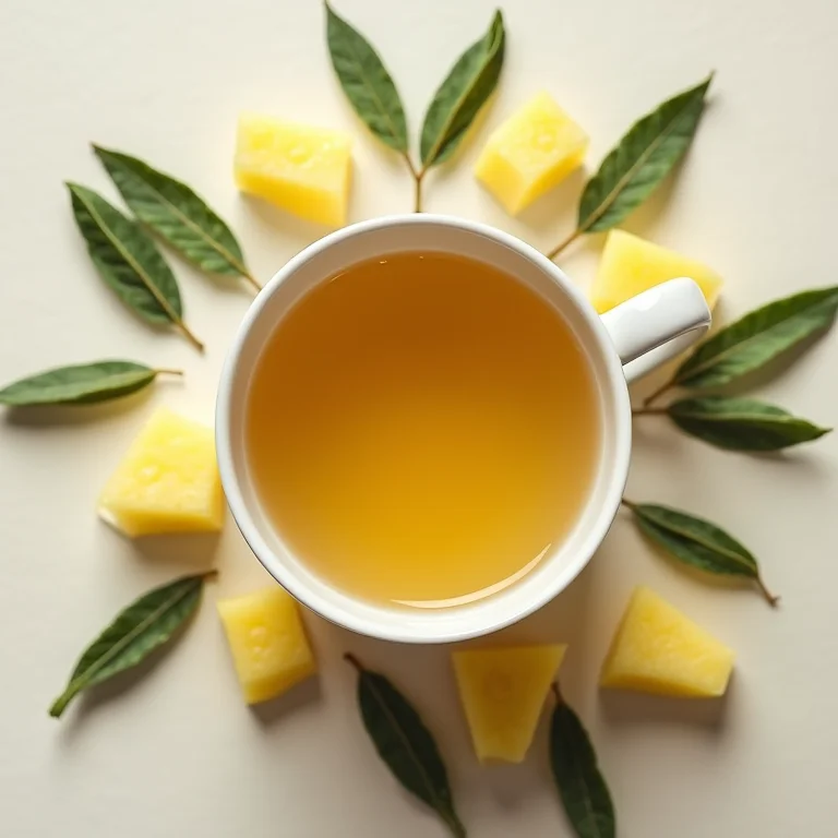 Xícara de chá de sálvia e abacaxi com ingredientes frescos para uma digestão melhor.