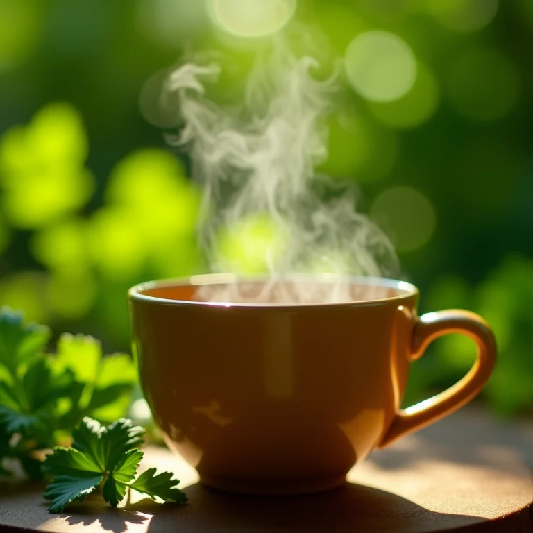 Xícara fumegante de chá de coentro com limão